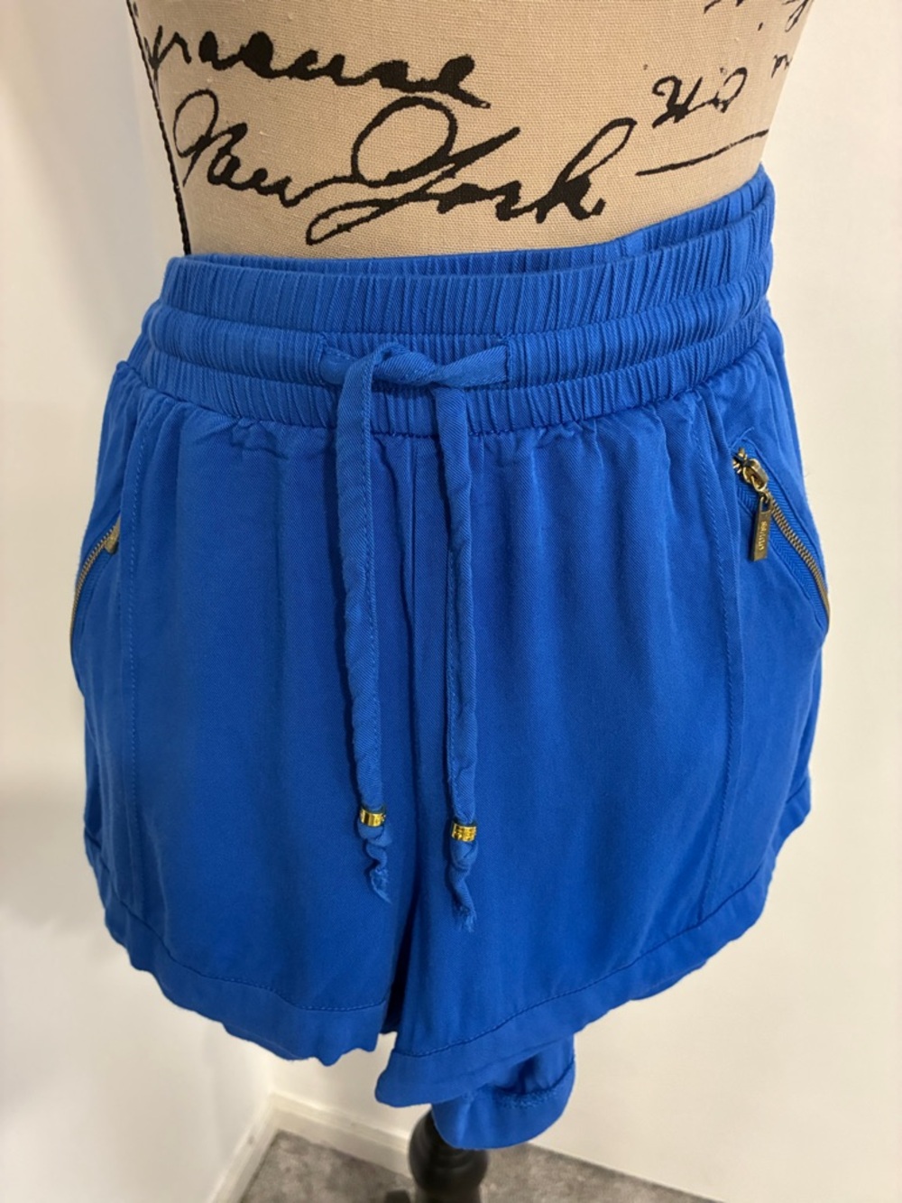 Guess Blue Athletic Drawstring Shorts with Gold Zippers